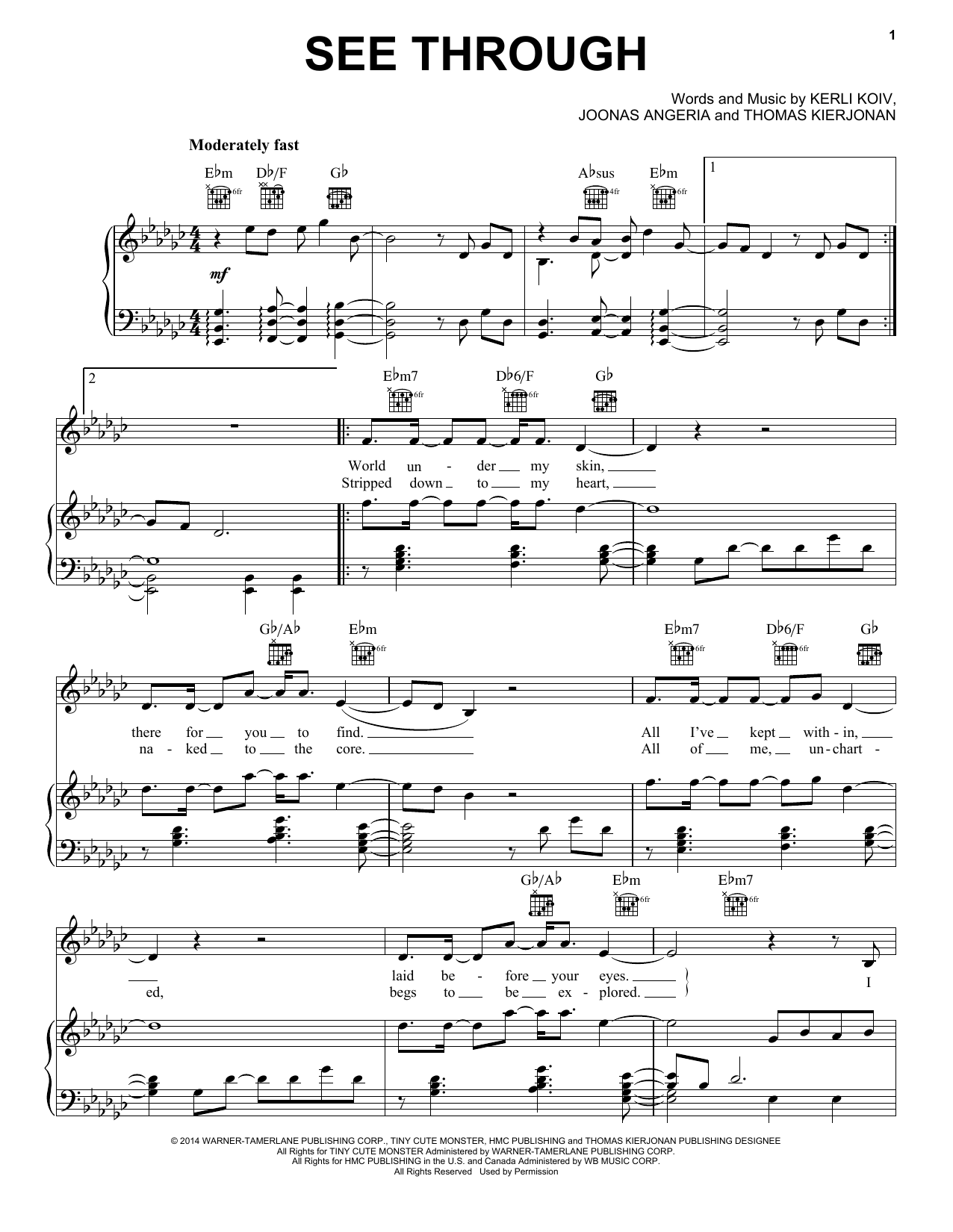 Download Pentatonix See Through Sheet Music and learn how to play Piano, Vocal & Guitar (Right-Hand Melody) PDF digital score in minutes