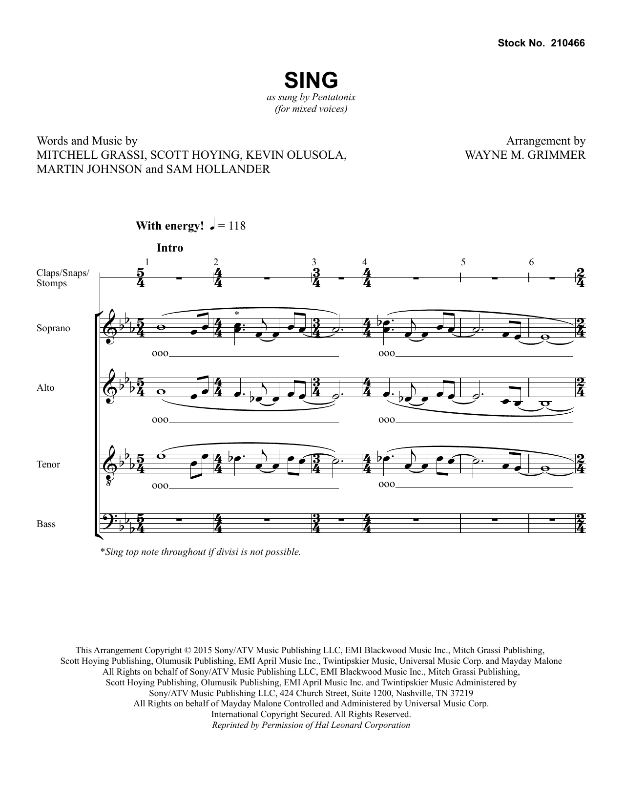 Download Pentatonix Sing (arr. Wayne Grimmer) Sheet Music and learn how to play SATB Choir PDF digital score in minutes
