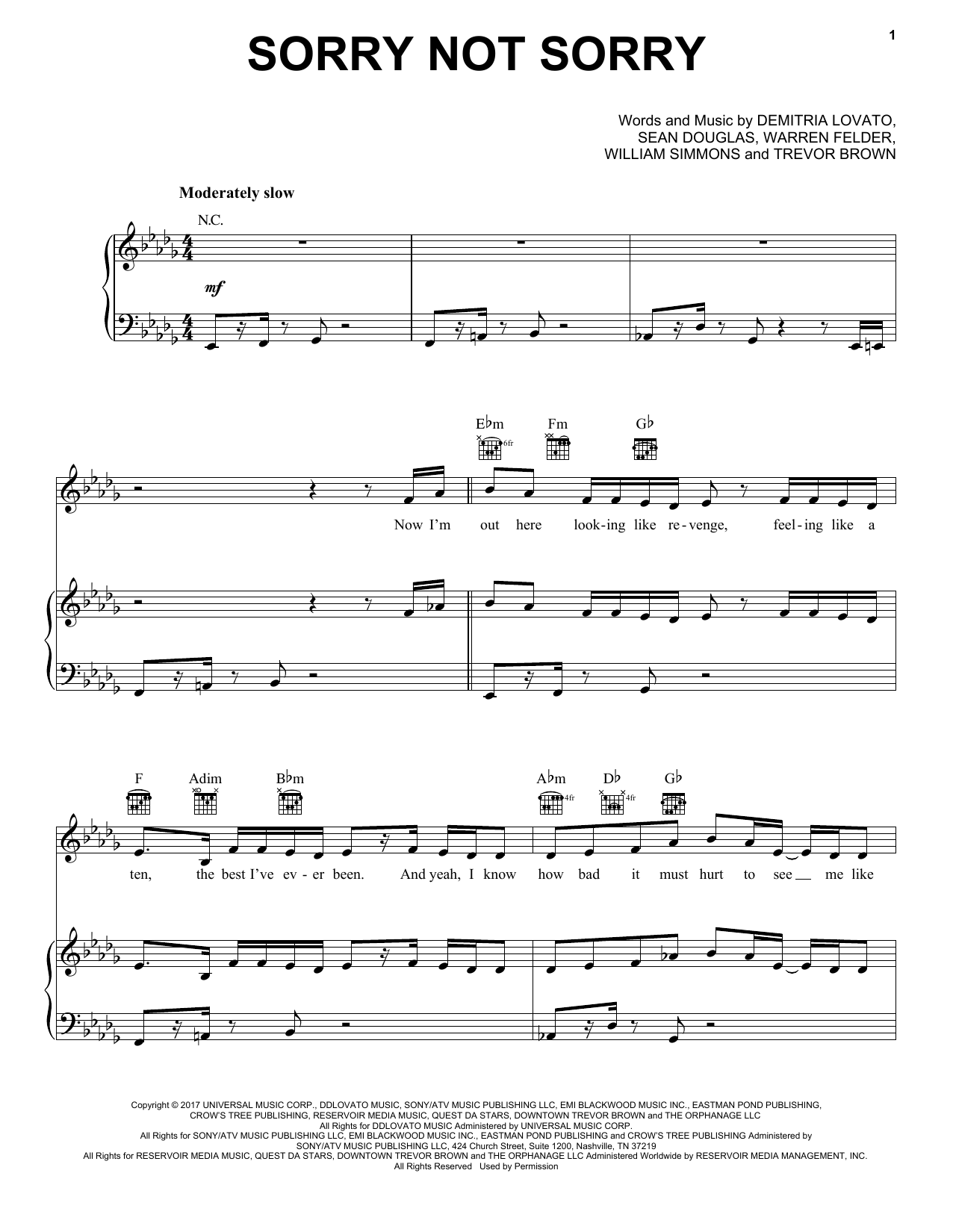 Download Pentatonix Sorry Not Sorry Sheet Music and learn how to play Piano, Vocal & Guitar (Right-Hand Melody) PDF digital score in minutes