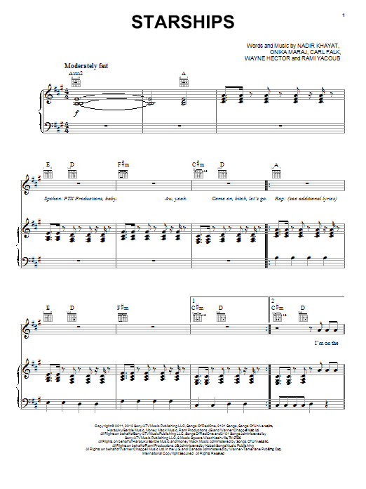 Download Pentatonix Starships Sheet Music and learn how to play Piano, Vocal & Guitar (Right-Hand Melody) PDF digital score in minutes