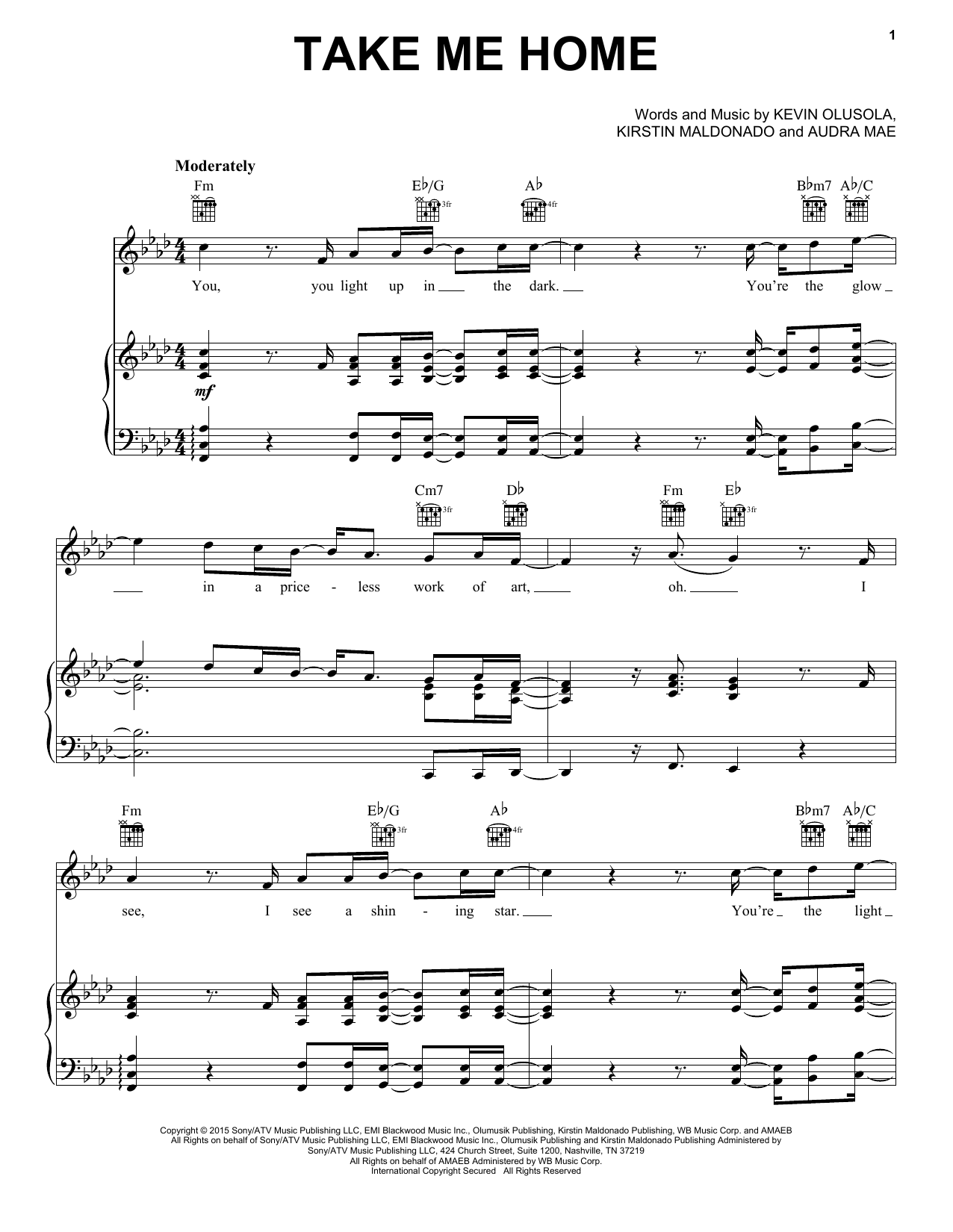 Download Pentatonix Take Me Home Sheet Music and learn how to play Piano, Vocal & Guitar (Right-Hand Melody) PDF digital score in minutes