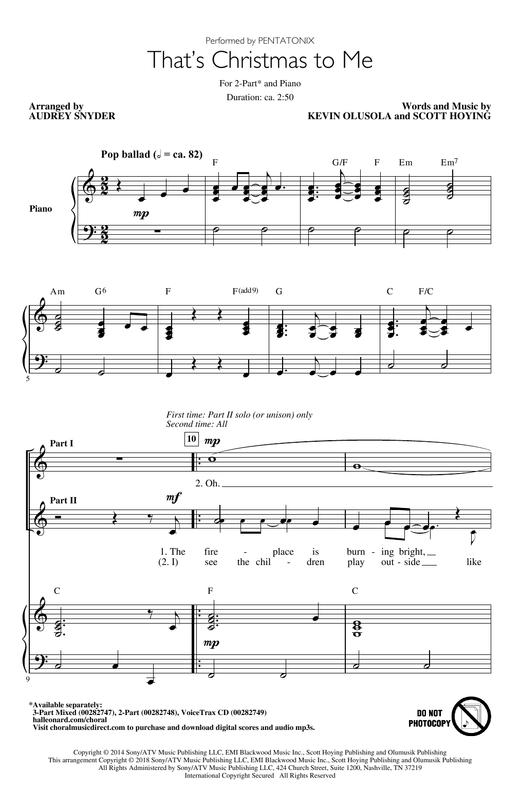 Download Pentatonix That's Christmas To Me (arr. Audrey Snyder) Sheet Music and learn how to play 2-Part Choir PDF digital score in minutes