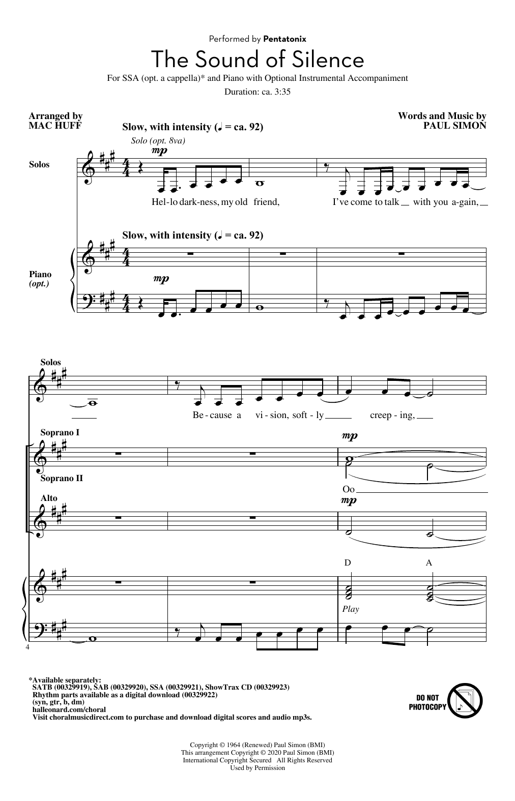 Download Pentatonix The Sound Of Silence (arr. Mac Huff) Sheet Music and learn how to play SATB Choir PDF digital score in minutes