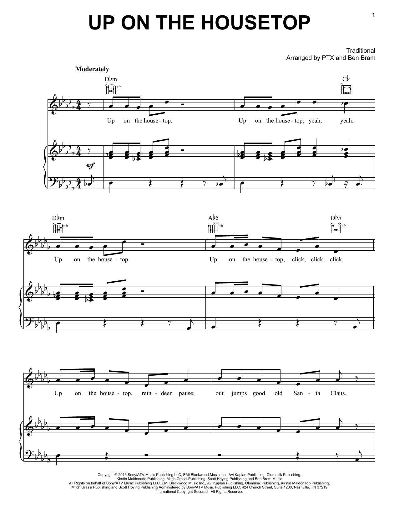 Download Pentatonix Up On The Housetop Sheet Music and learn how to play Piano, Vocal & Guitar (Right-Hand Melody) PDF digital score in minutes