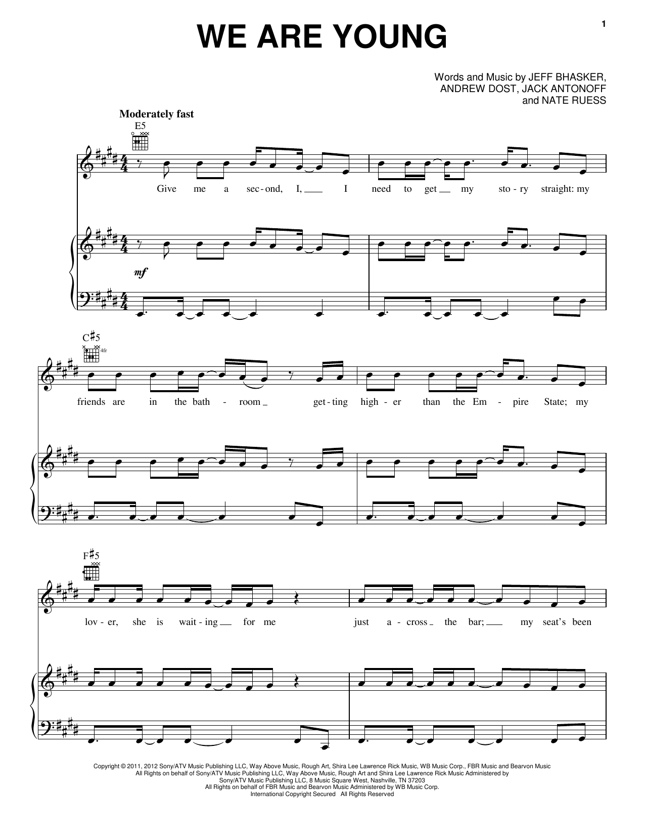 Download Pentatonix We Are Young Sheet Music and learn how to play Piano, Vocal & Guitar (Right-Hand Melody) PDF digital score in minutes