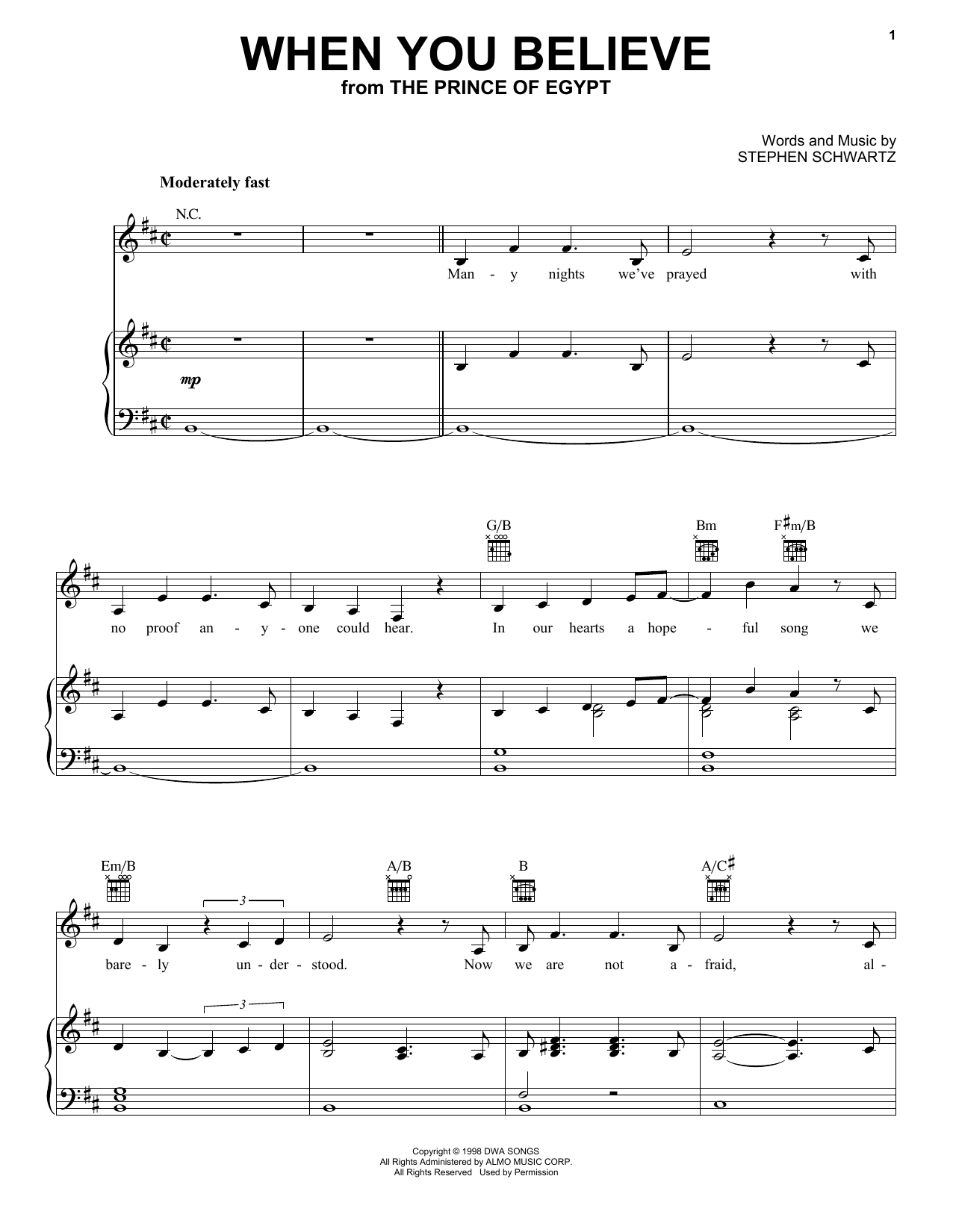 Download Pentatonix When You Believe (from The Prince Of Egypt) Sheet Music and learn how to play Piano, Vocal & Guitar Chords (Right-Hand Melody) PDF digital score in minutes