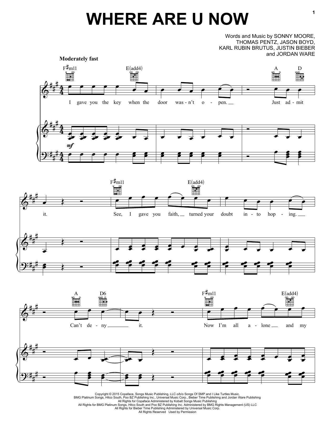Download Pentatonix Where Are U Now Sheet Music and learn how to play Piano, Vocal & Guitar (Right-Hand Melody) PDF digital score in minutes