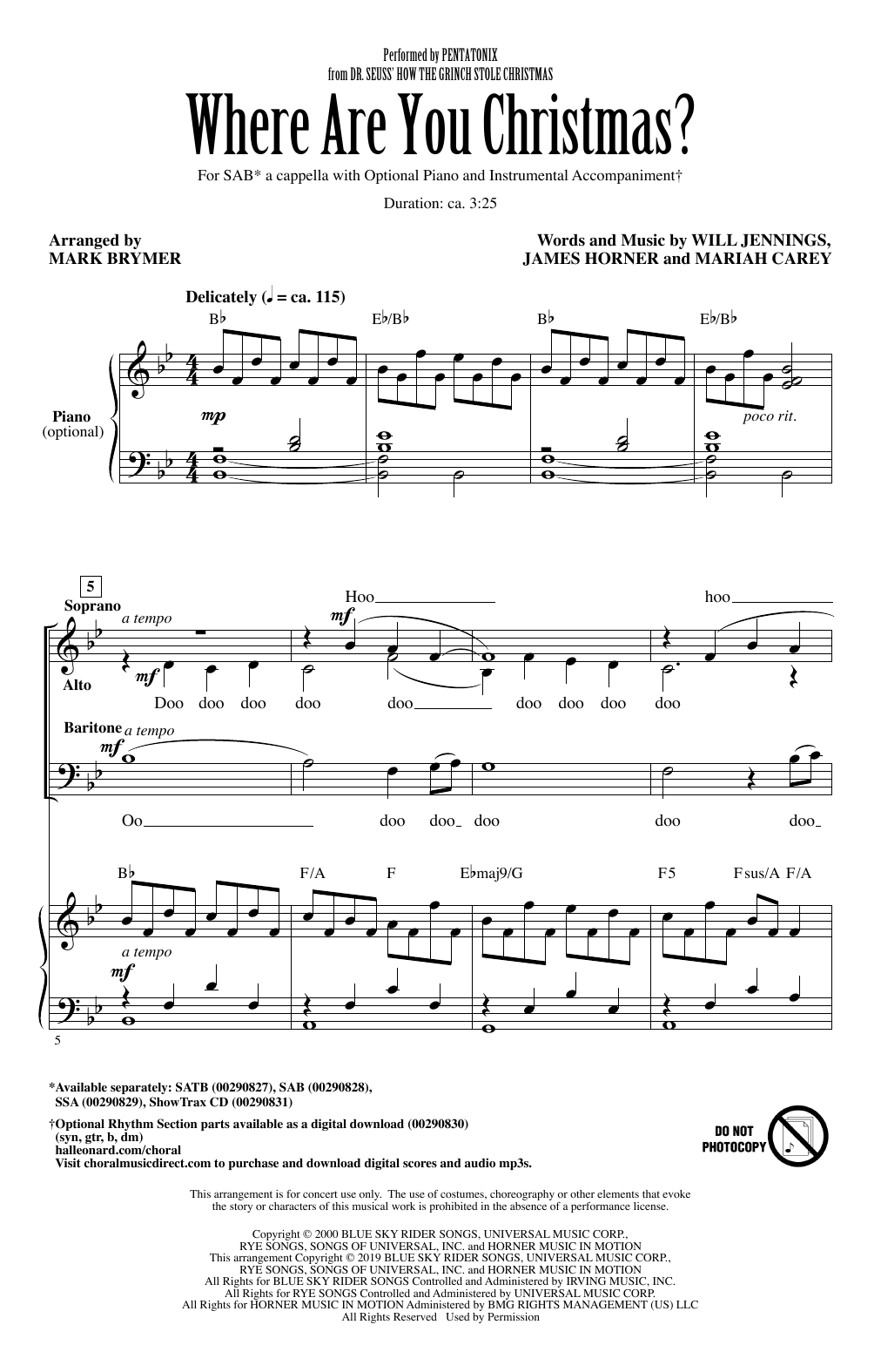 Download Pentatonix Where Are You Christmas? (from How The Grinch Stole Christmas) (arr. Mark Brymer Sheet Music and learn how to play SATB Choir PDF digital score in minutes