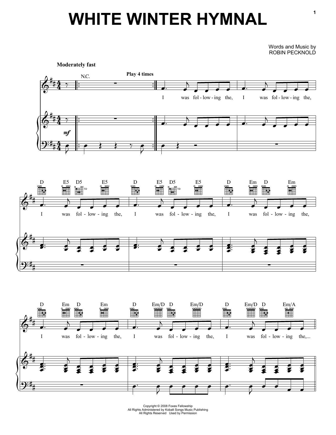 Download Pentatonix White Winter Hymnal Sheet Music and learn how to play Piano, Vocal & Guitar (Right-Hand Melody) PDF digital score in minutes