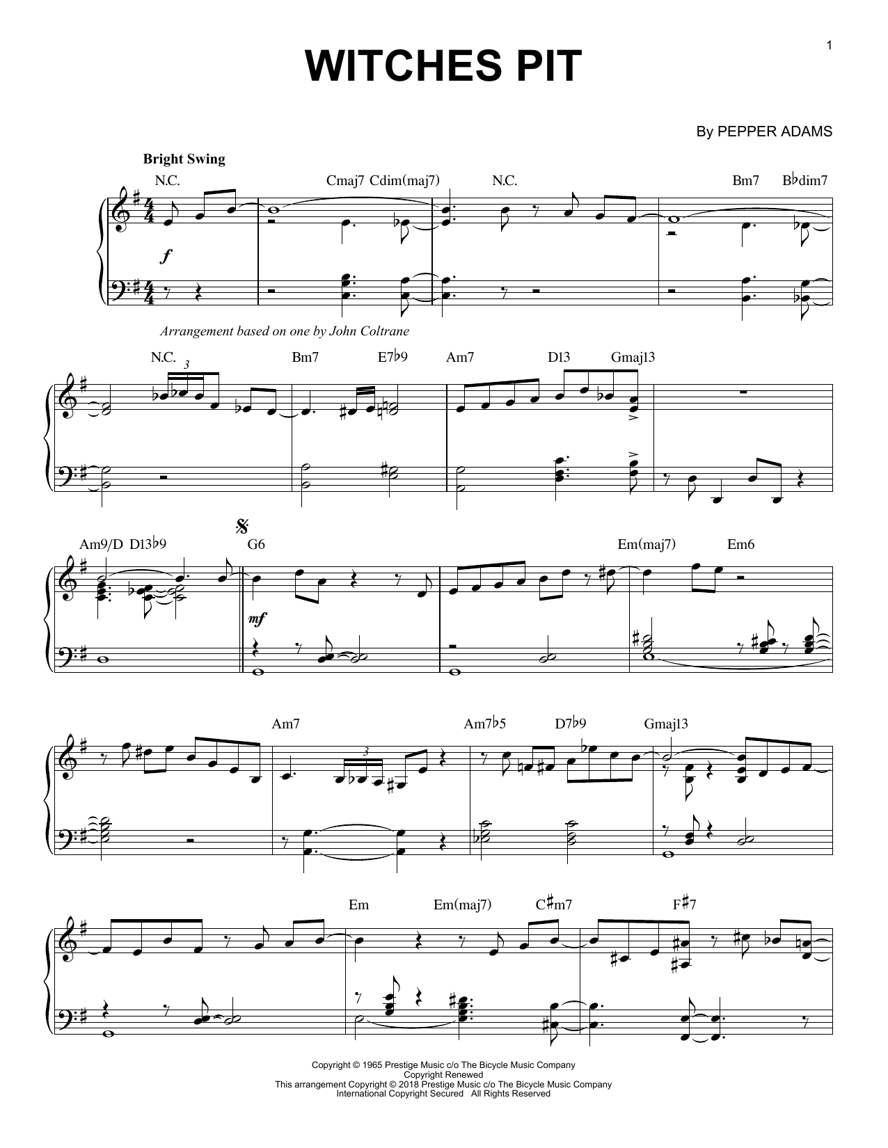 Download Pepper Adams Witches Pit Sheet Music and learn how to play Piano PDF digital score in minutes
