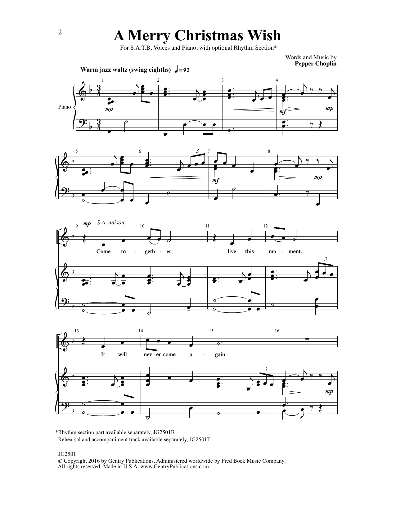 Download Pepper Choplin A Merry Christmas Wish Sheet Music and learn how to play SATB Choir PDF digital score in minutes
