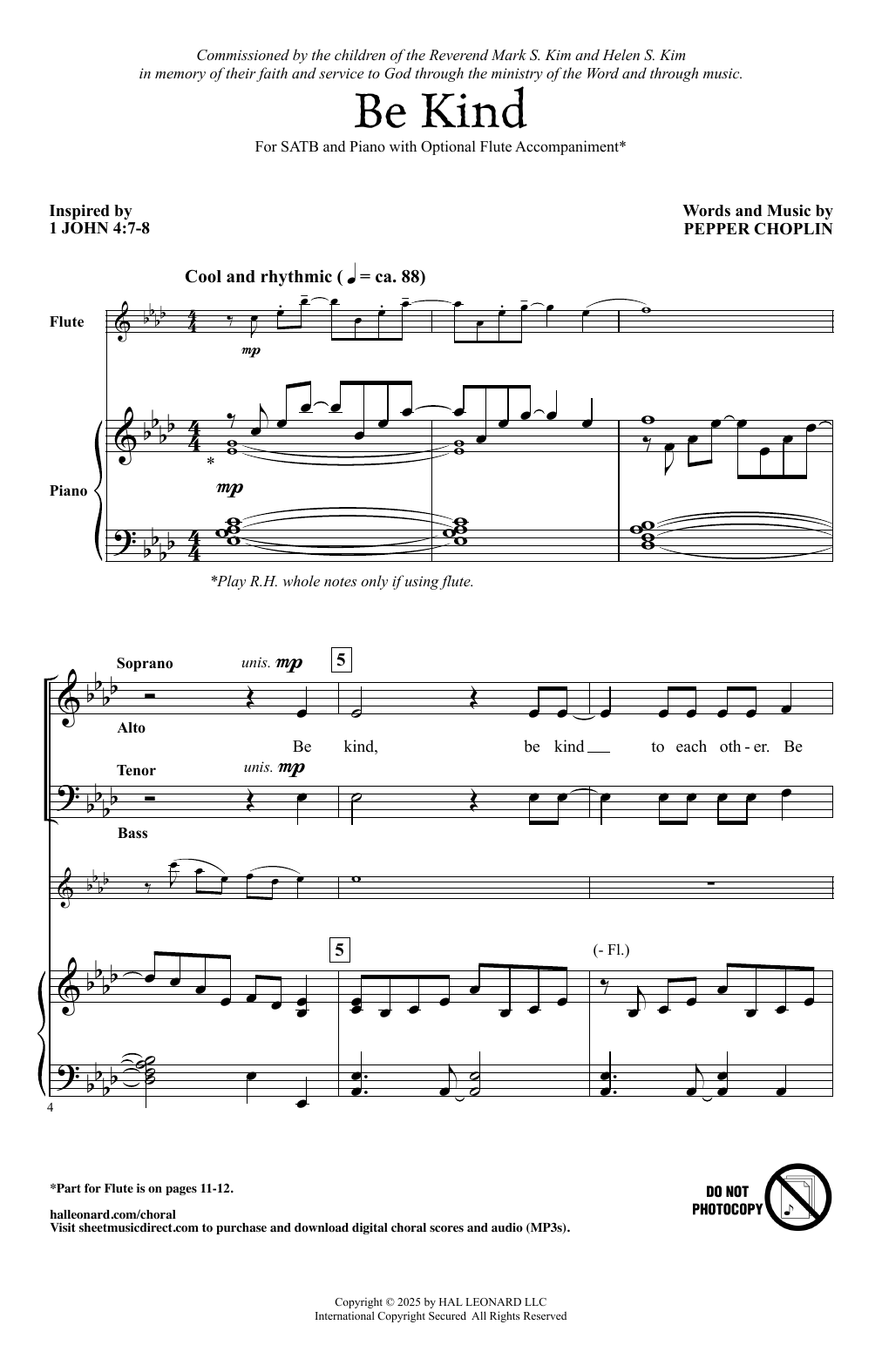 Download Pepper Choplin Be Kind Sheet Music and learn how to play SATB Choir PDF digital score in minutes