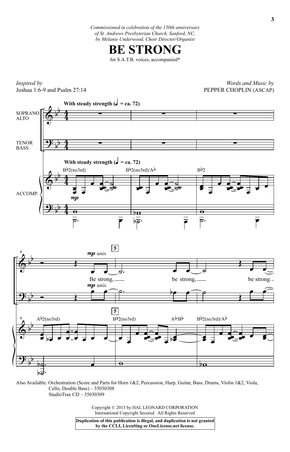 Download Pepper Choplin Be Strong Sheet Music and learn how to play SATB PDF digital score in minutes