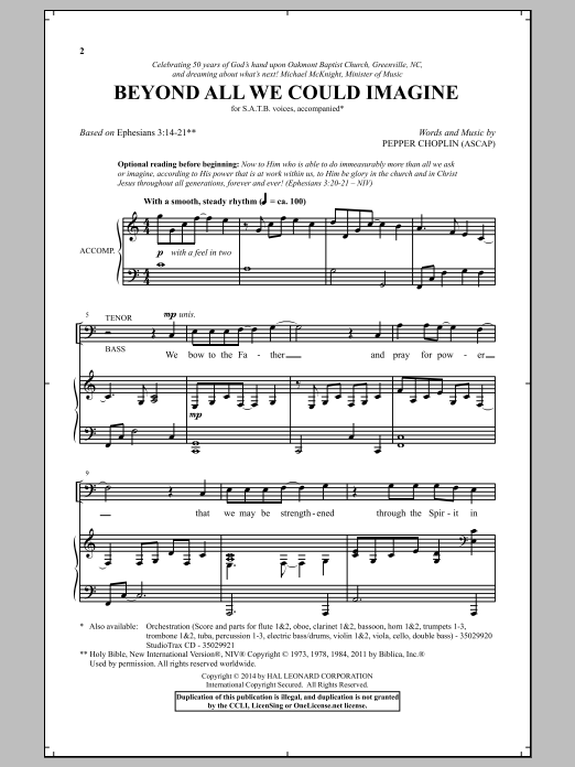 Download Pepper Choplin Beyond All We Could Imagine Sheet Music and learn how to play SATB PDF digital score in minutes