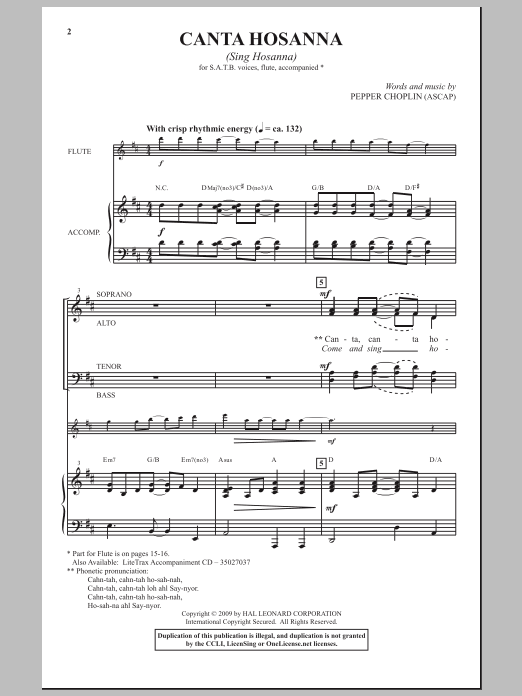 Download Pepper Choplin Canta Hosanna Sheet Music and learn how to play SATB Choir PDF digital score in minutes