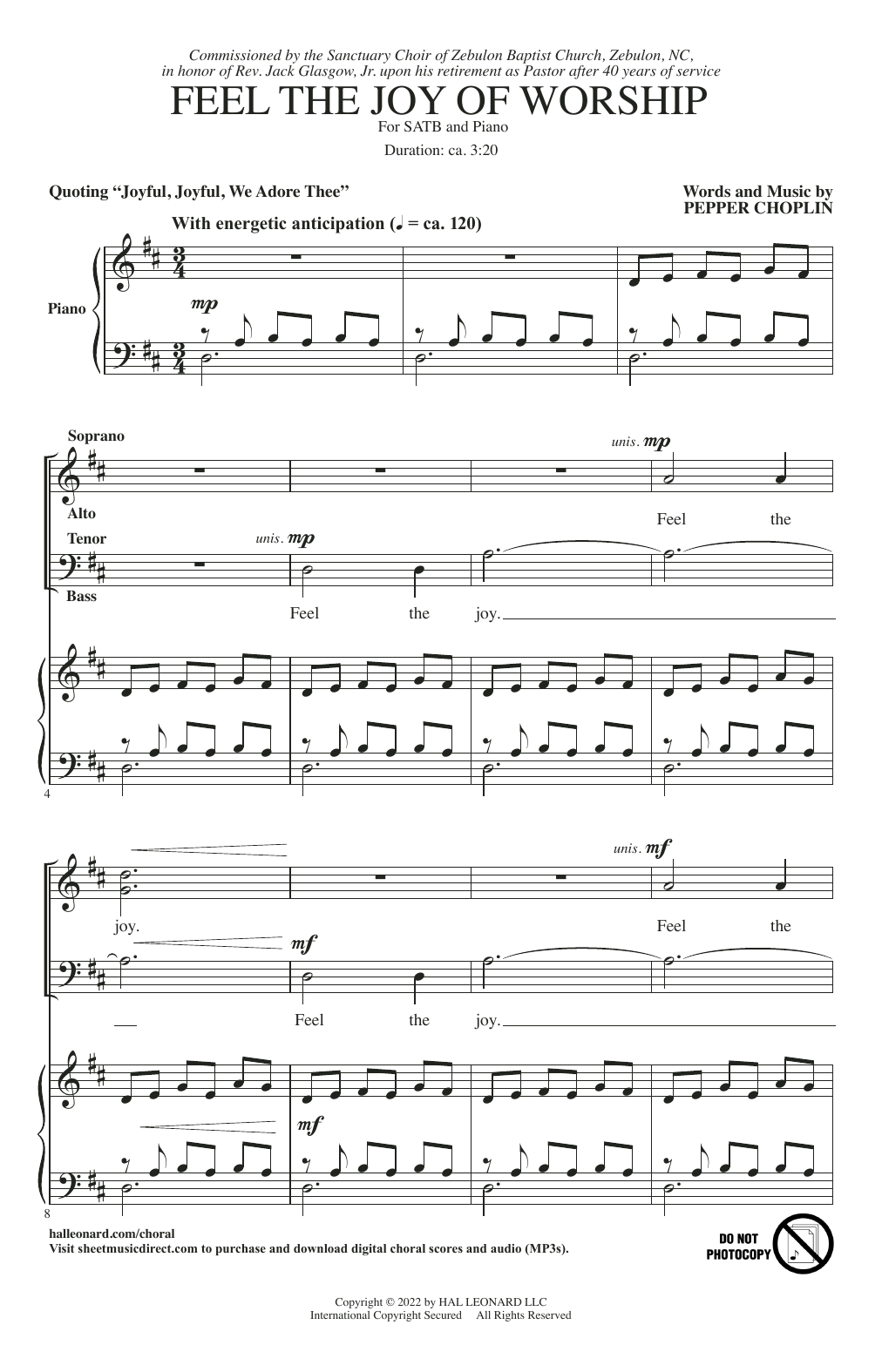Download Pepper Choplin Feel The Joy Of Worship Sheet Music and learn how to play SATB Choir PDF digital score in minutes
