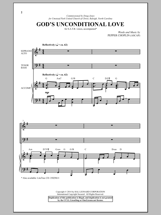 Download Pepper Choplin God's Unconditional Love Sheet Music and learn how to play SATB PDF digital score in minutes
