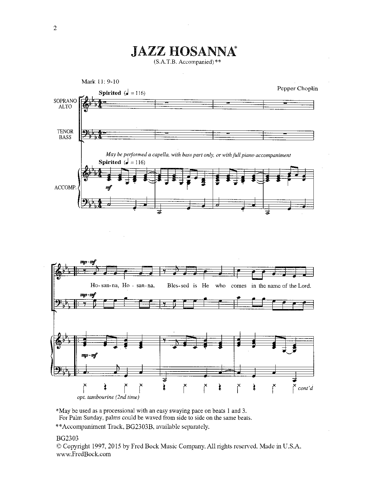 Download Pepper Choplin Jazz Hosanna Sheet Music and learn how to play SATB Choir PDF digital score in minutes