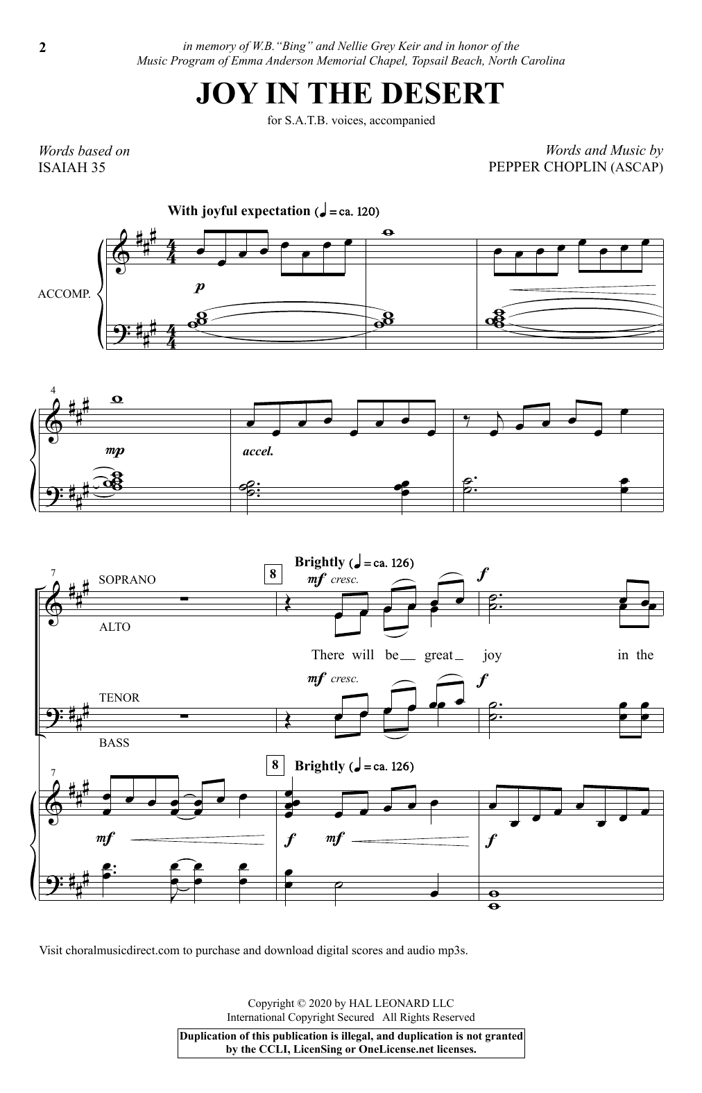 Download Pepper Choplin Joy In The Desert Sheet Music and learn how to play SATB Choir PDF digital score in minutes