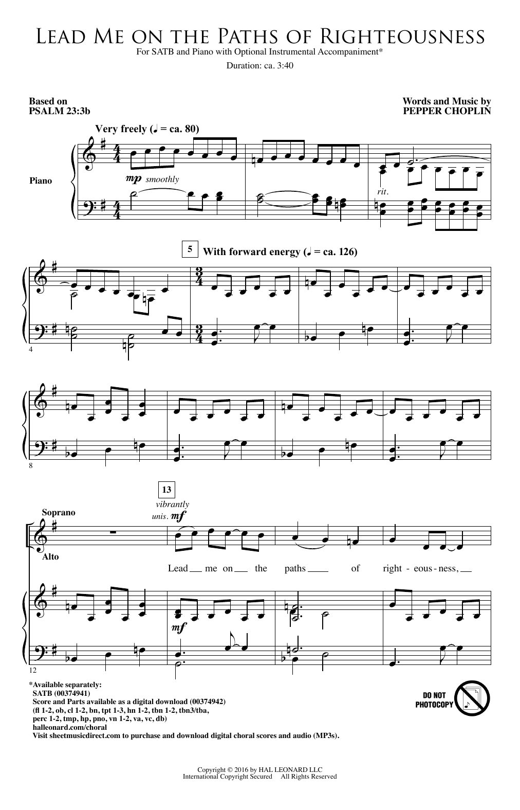 Download Pepper Choplin Lead Me On The Paths Of Righteousness Sheet Music and learn how to play SATB Choir PDF digital score in minutes