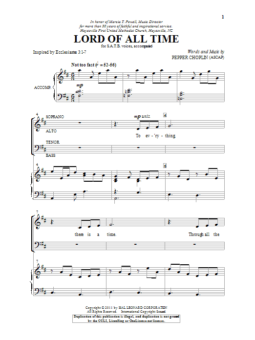 Download Pepper Choplin Lord Of All Time Sheet Music and learn how to play SATB PDF digital score in minutes