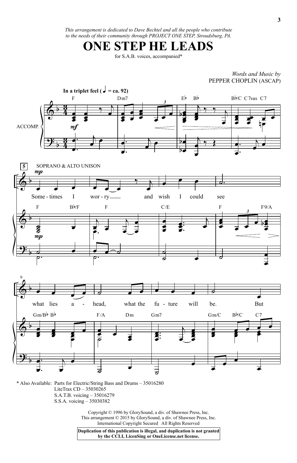 Download Pepper Choplin One Step He Leads Sheet Music and learn how to play SATB PDF digital score in minutes