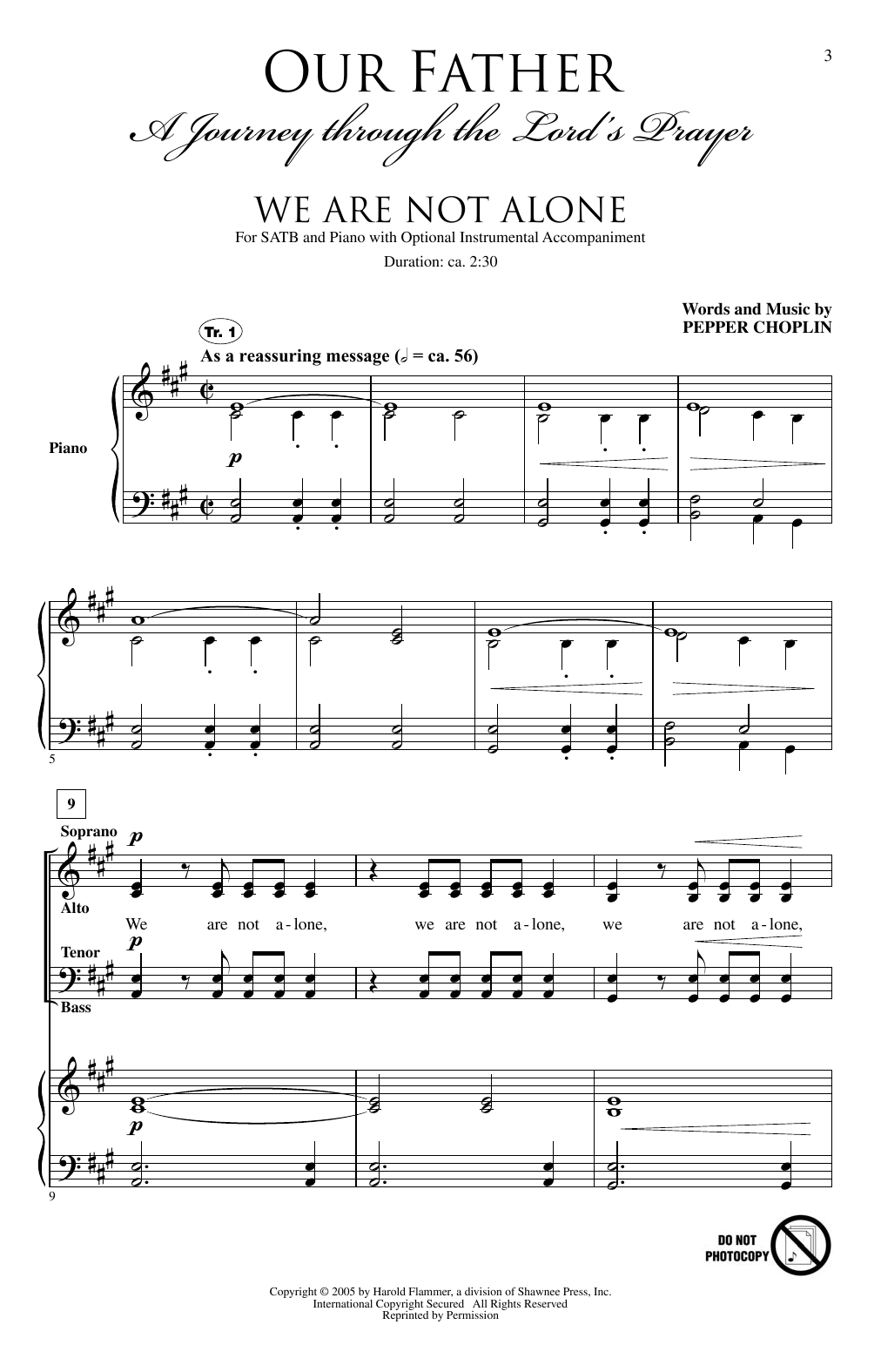 Download Pepper Choplin We Are Not Alone Sheet Music and learn how to play SATB PDF digital score in minutes