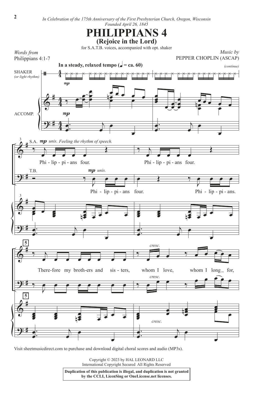 Download Pepper Choplin Philippians 4 (Rejoice In The Lord) Sheet Music and learn how to play SATB Choir PDF digital score in minutes