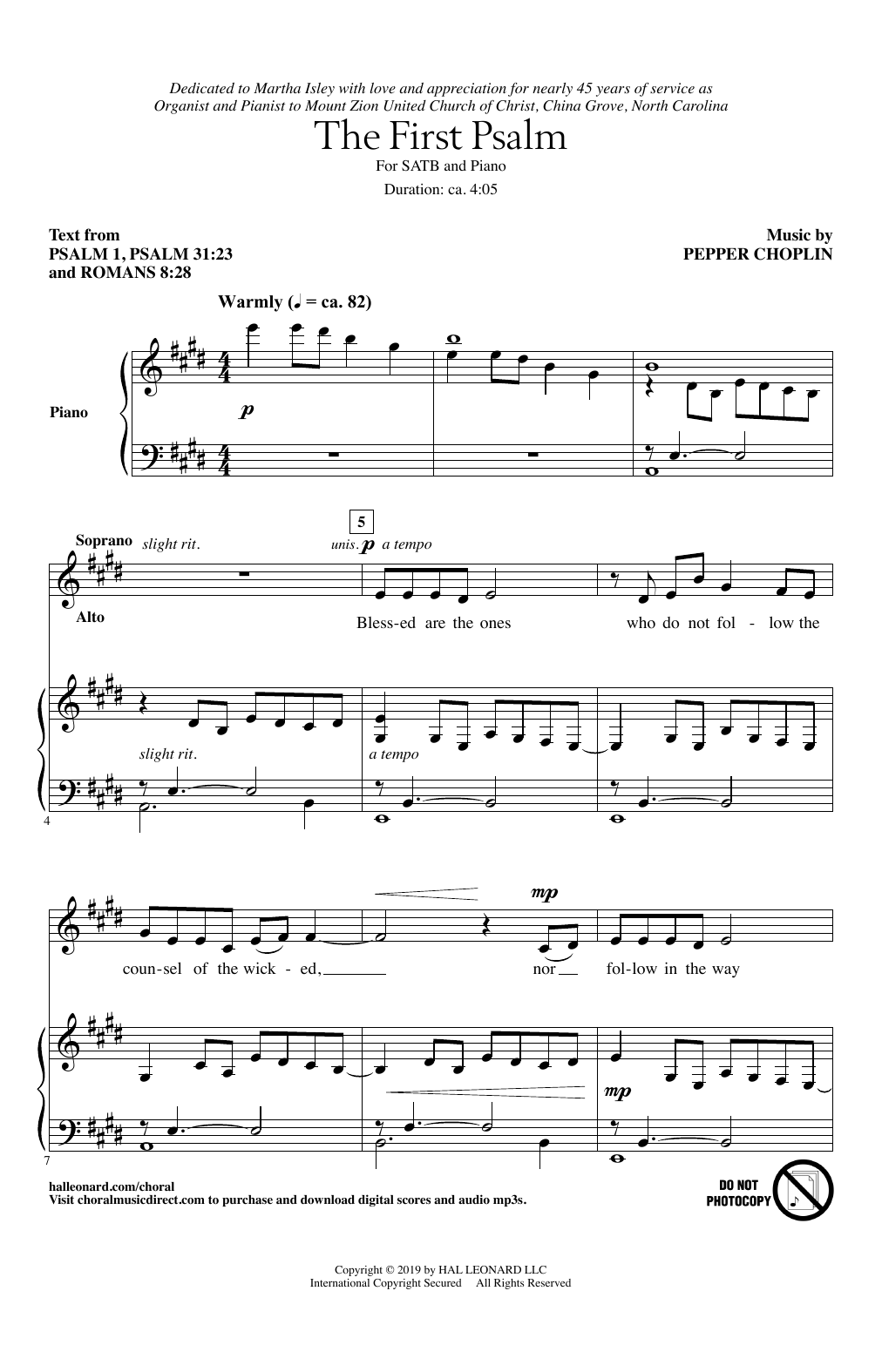 Download Pepper Choplin The First Psalm Sheet Music and learn how to play SATB Choir PDF digital score in minutes