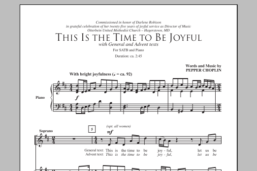 Download Pepper Choplin This Is The Time To Be Joyful Sheet Music and learn how to play SATB PDF digital score in minutes