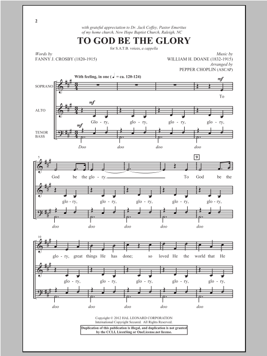Download Pepper Choplin To God Be The Glory Sheet Music and learn how to play SATB PDF digital score in minutes