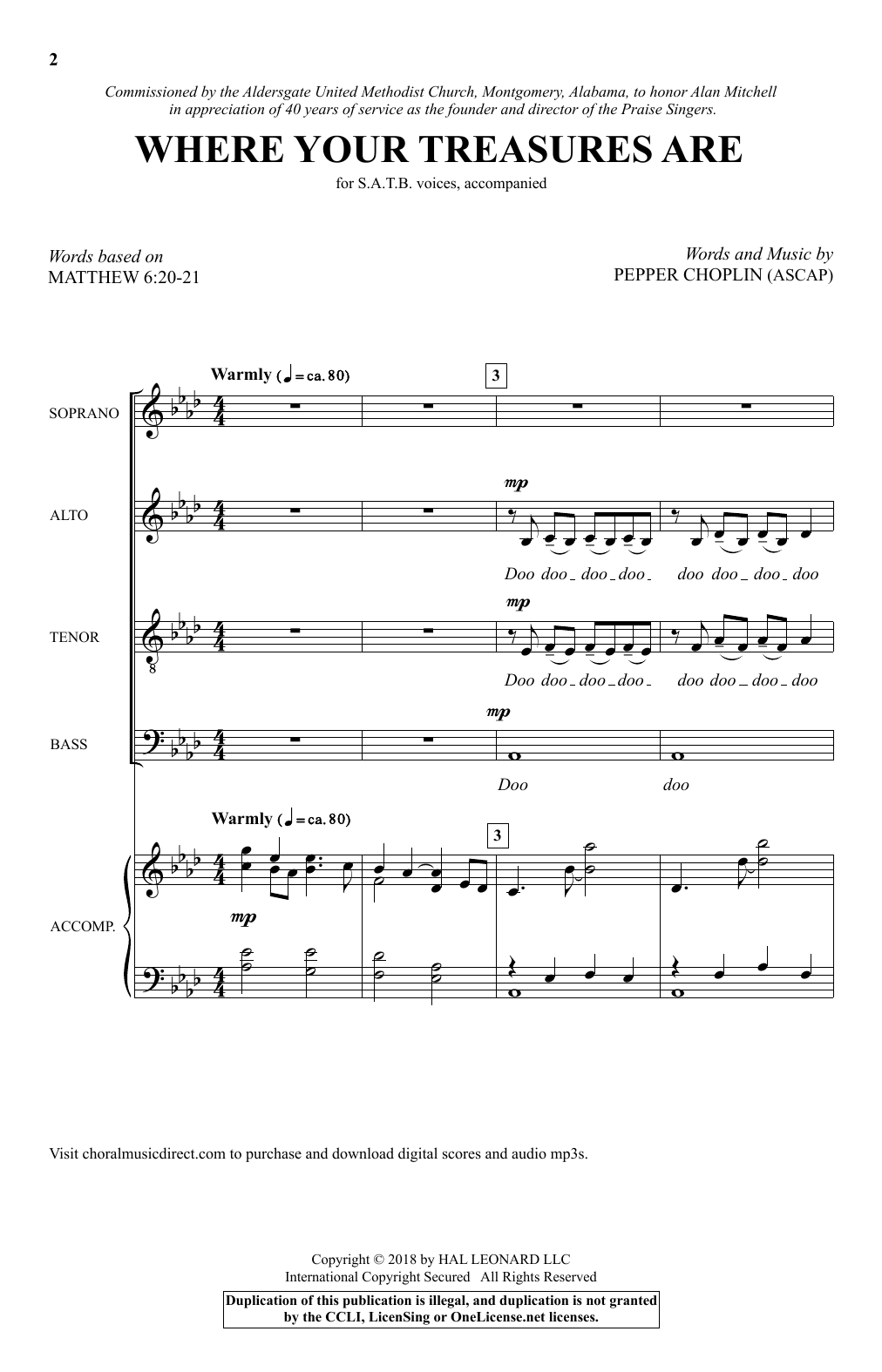 Download Pepper Choplin Where Your Treasures Are Sheet Music and learn how to play SATB Choir PDF digital score in minutes