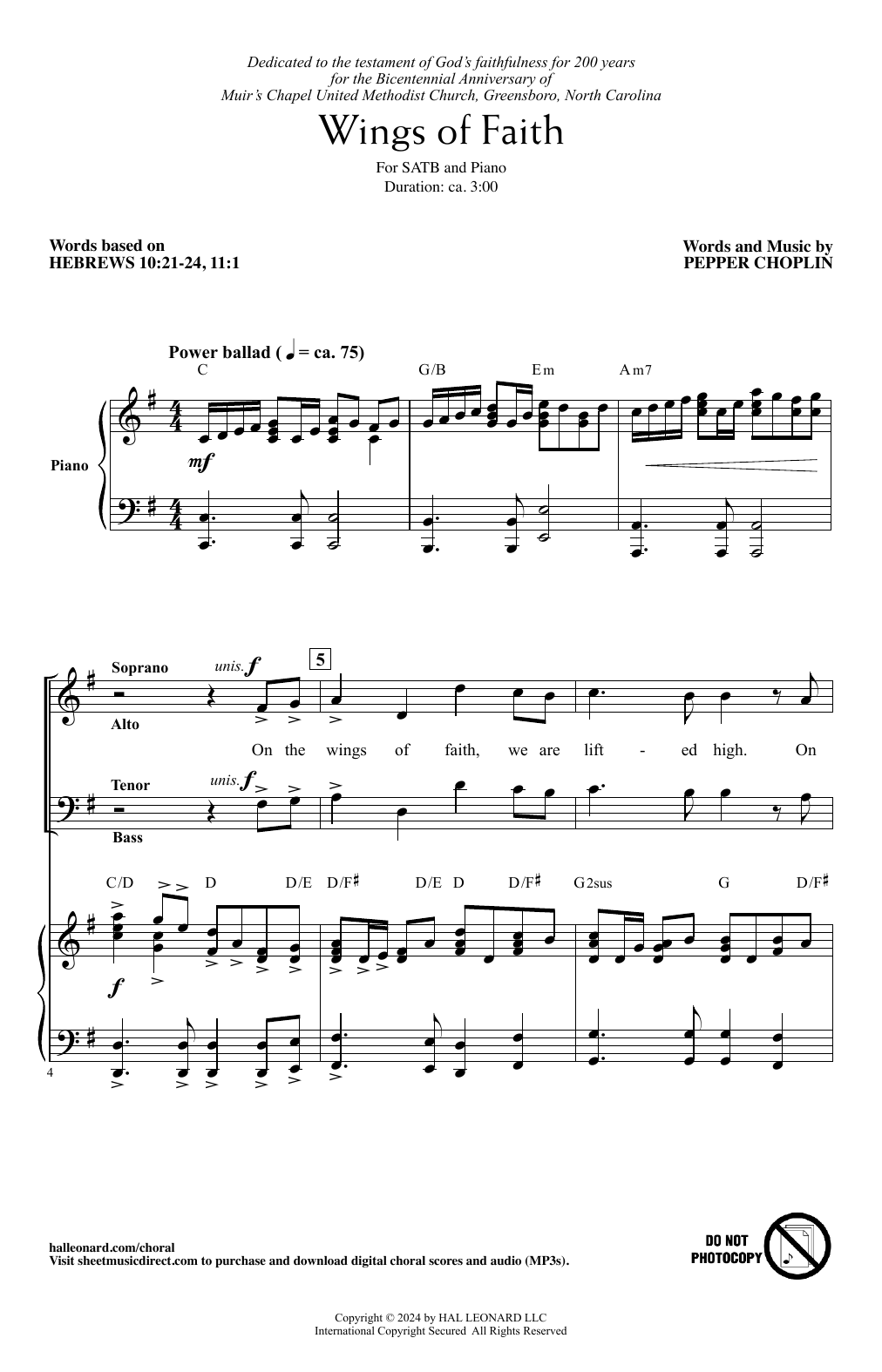 Download Pepper Choplin Wings Of Faith Sheet Music and learn how to play SATB Choir PDF digital score in minutes