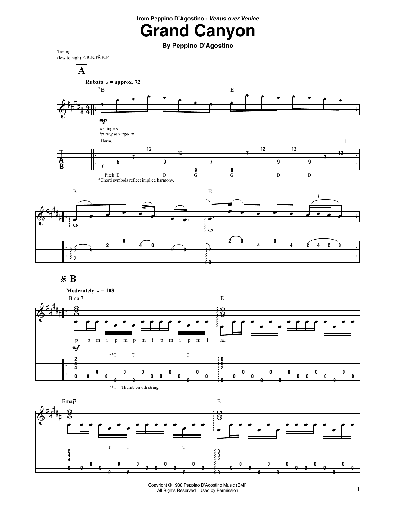 Download Peppino D'Agostino Grand Canyon Sheet Music and learn how to play Solo Guitar PDF digital score in minutes