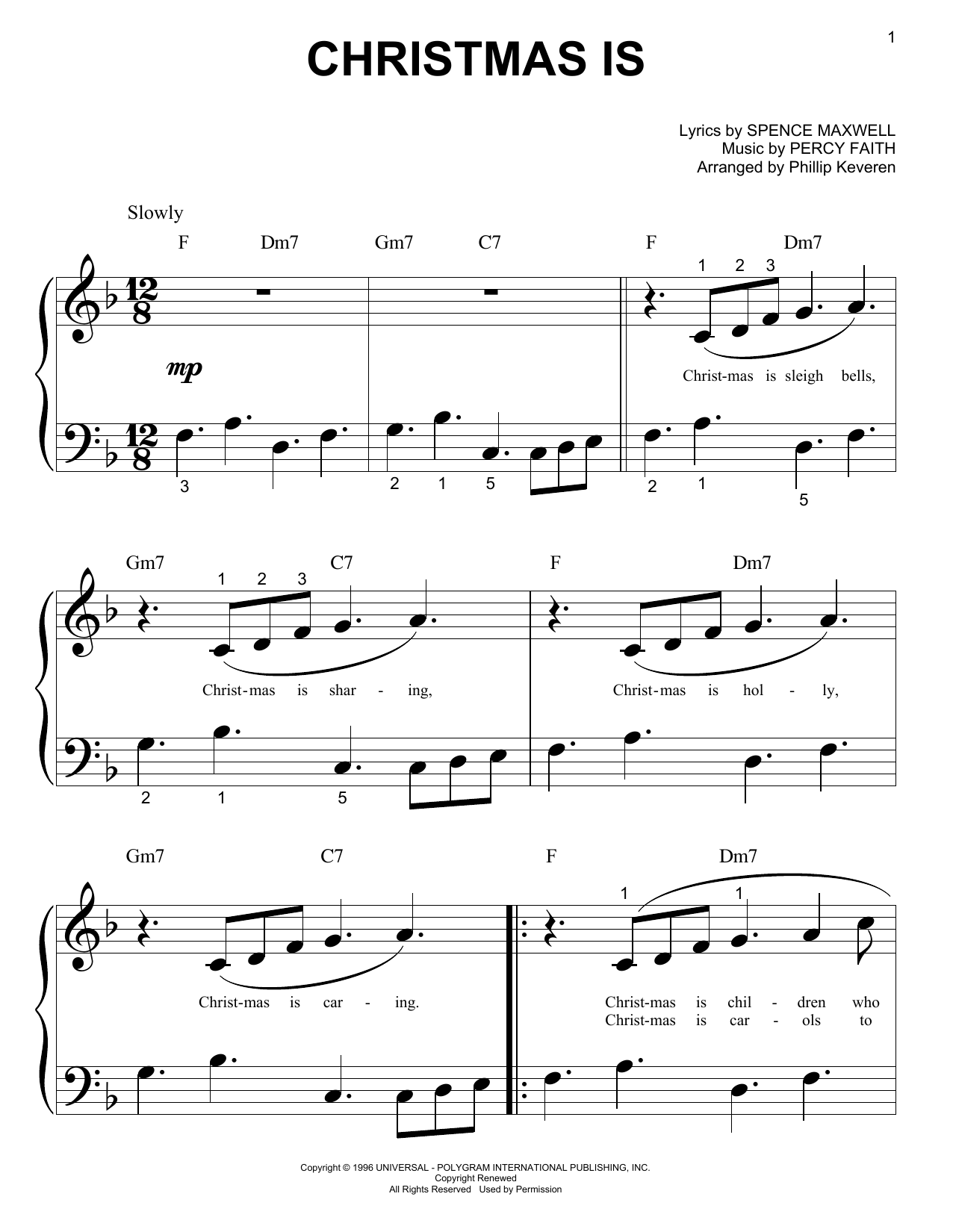 Download Percy Faith Christmas Is Sheet Music and learn how to play Piano (Big Notes) PDF digital score in minutes