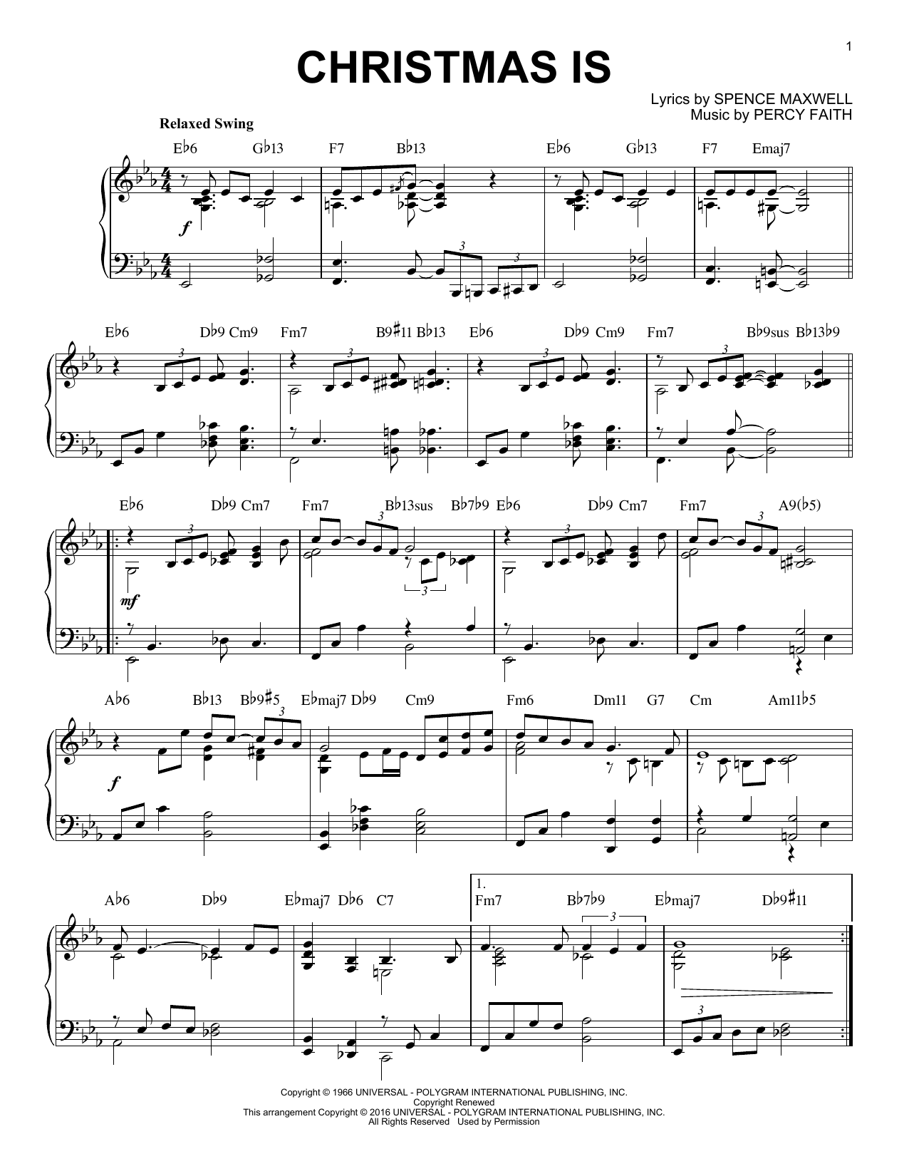 Download Percy Faith Christmas Is Sheet Music and learn how to play Piano PDF digital score in minutes