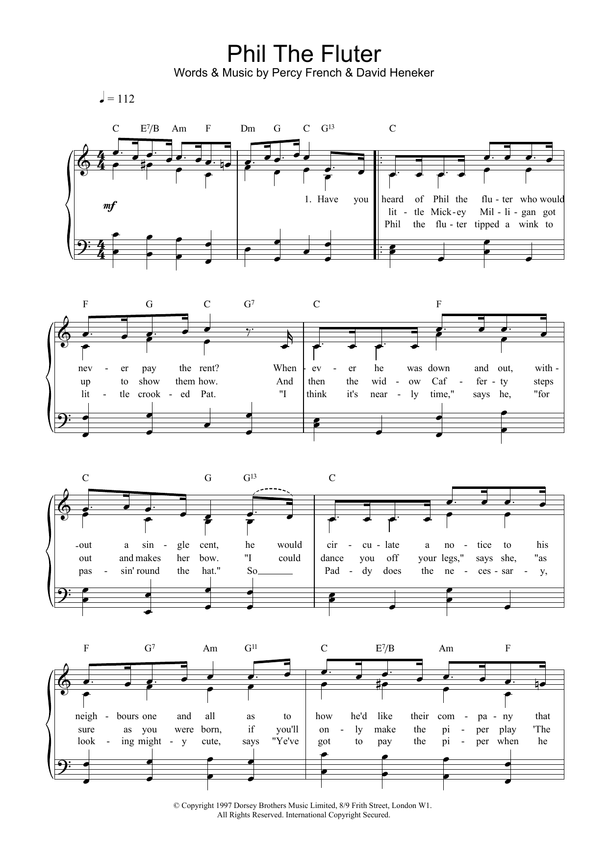 Download Percy French Phil The Fluter Sheet Music and learn how to play Piano, Vocal & Guitar (Right-Hand Melody) PDF digital score in minutes