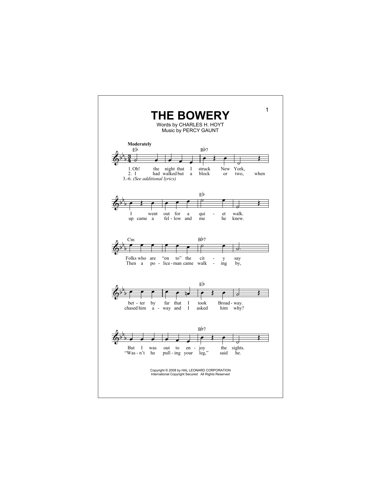Download Percy Gaunt The Bowery Sheet Music and learn how to play Lead Sheet / Fake Book PDF digital score in minutes