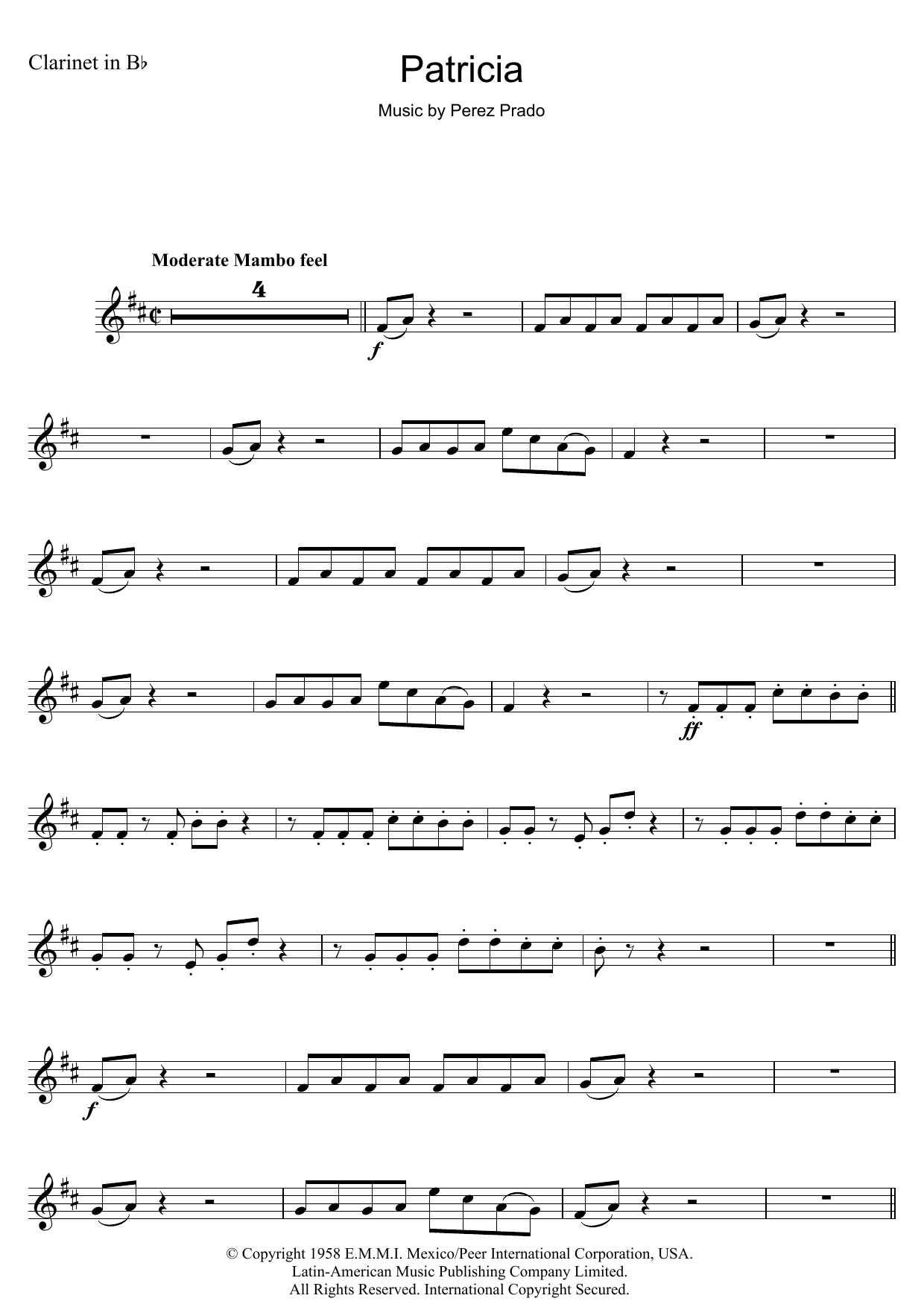 Download Perez Prado Patricia Sheet Music and learn how to play Clarinet PDF digital score in minutes
