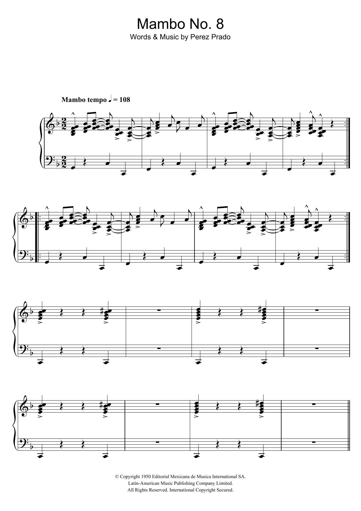 Download Perez Prado Mambo No. 8 Sheet Music and learn how to play Piano PDF digital score in minutes