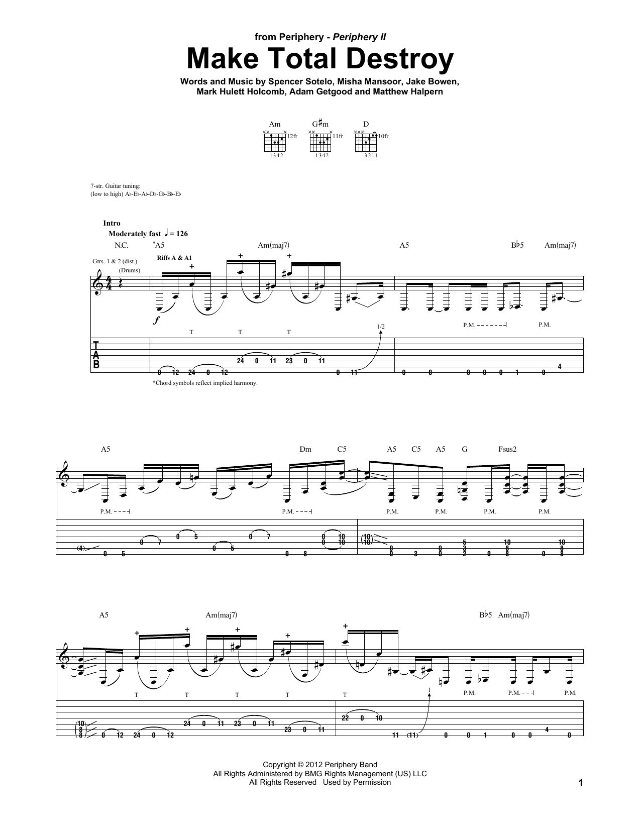 Download Periphery Make Total Destroy Sheet Music and learn how to play Guitar Tab PDF digital score in minutes