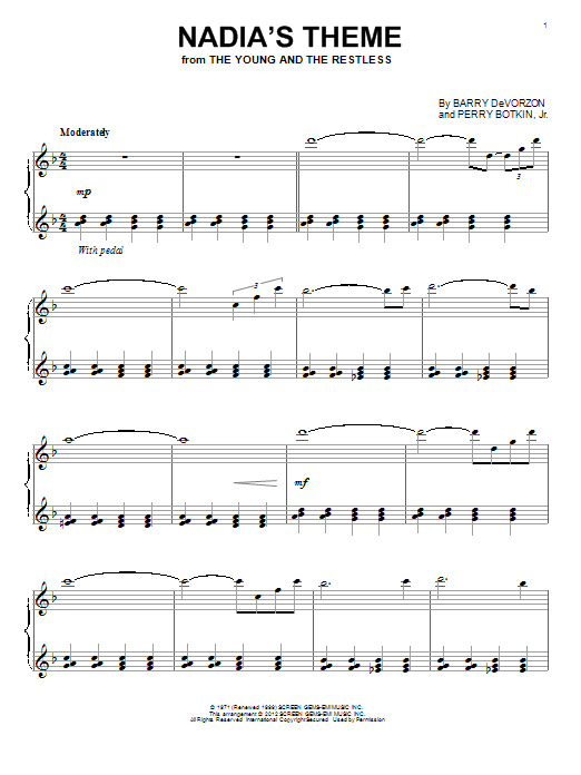 Download Barry DeVorzon & Perry Botkin Jr. Nadia's Theme Sheet Music and learn how to play Piano PDF digital score in minutes