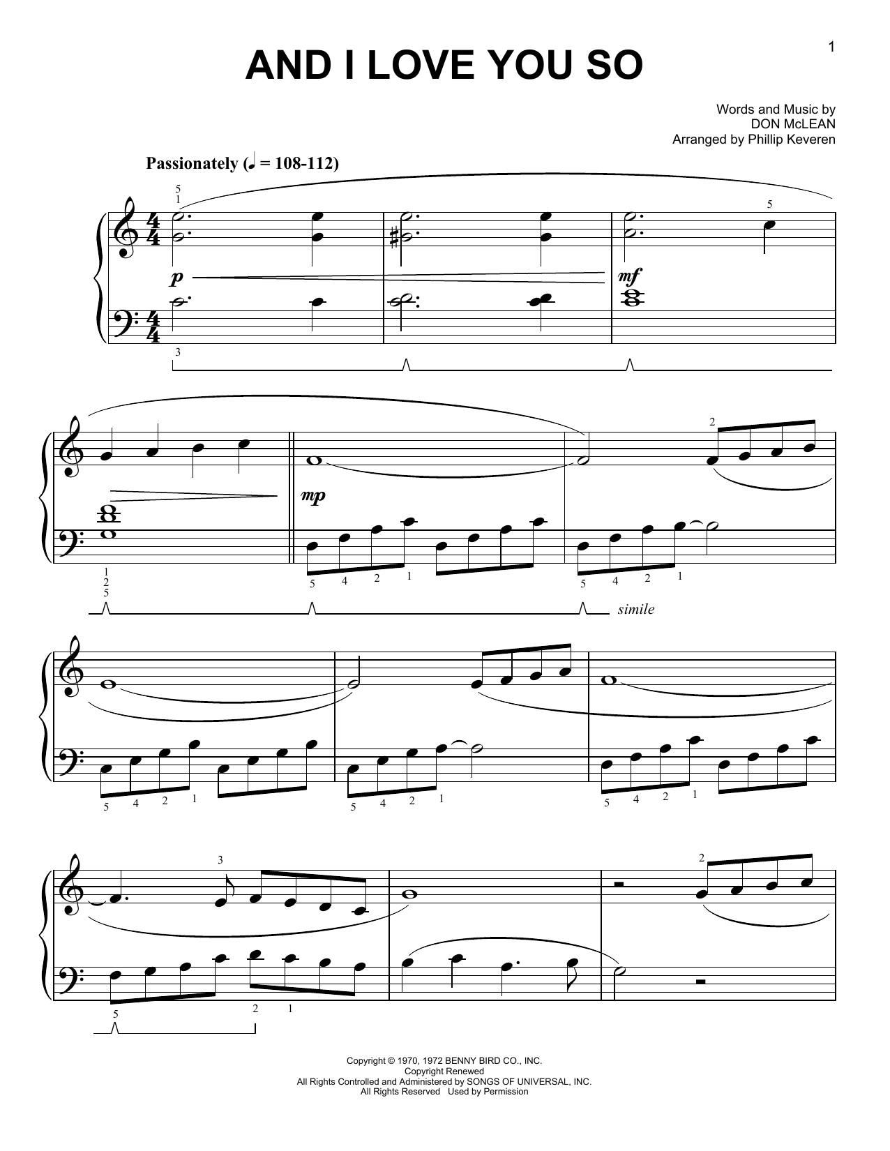 Download Phillip Keveren And I Love You So Sheet Music and learn how to play Easy Piano PDF digital score in minutes