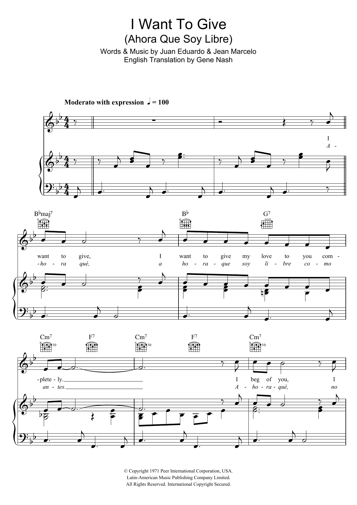 Download Perry Como I Want To Give (Ahora Que Soy Libre) Sheet Music and learn how to play Piano, Vocal & Guitar (Right-Hand Melody) PDF digital score in minutes