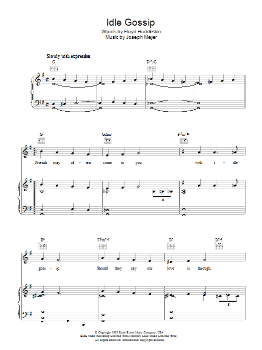 Download Perry Como Idle Gossip Sheet Music and learn how to play Piano, Vocal & Guitar (Right-Hand Melody) PDF digital score in minutes