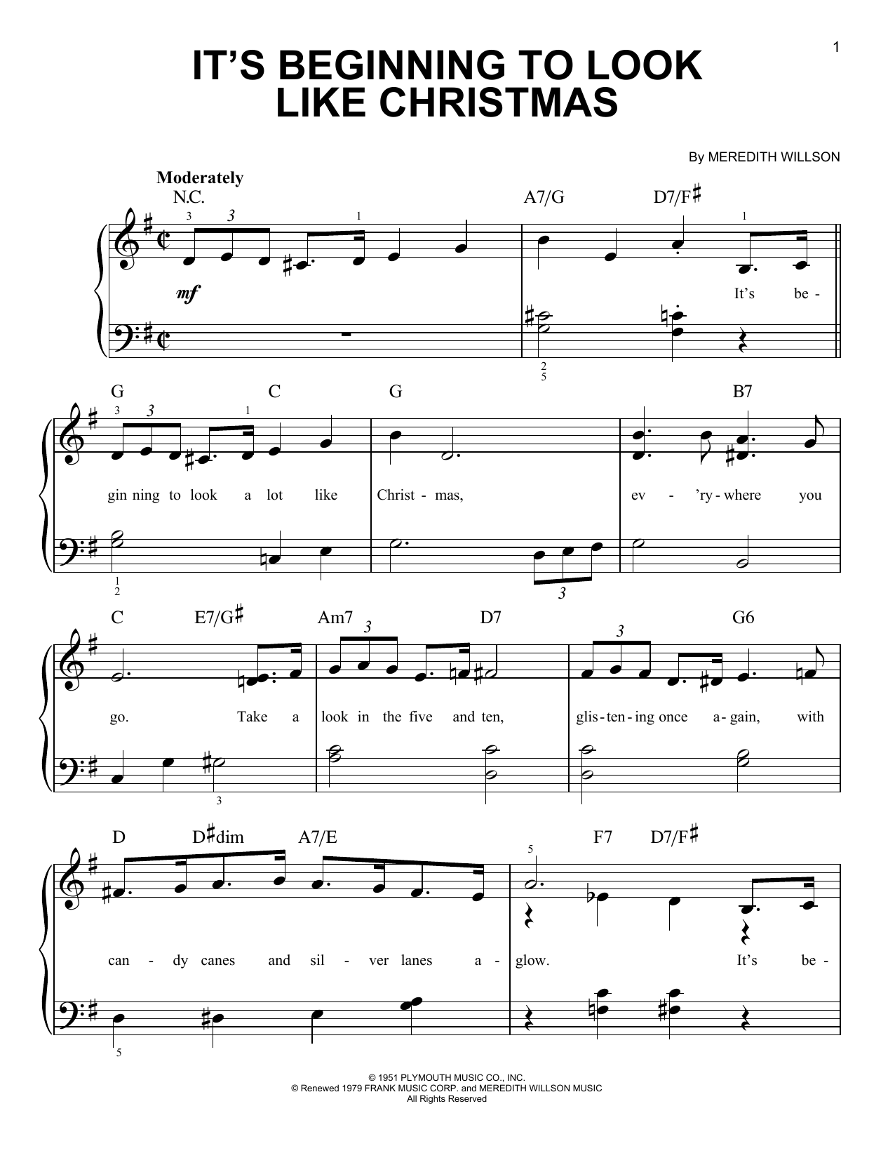 Download Perry Como It's Beginning To Look Like Christmas Sheet Music and learn how to play Easy Piano PDF digital score in minutes