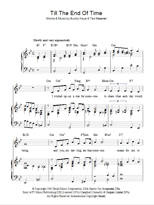 Download Perry Como Till The End Of Time Sheet Music and learn how to play Piano, Vocal & Guitar (Right-Hand Melody) PDF digital score in minutes