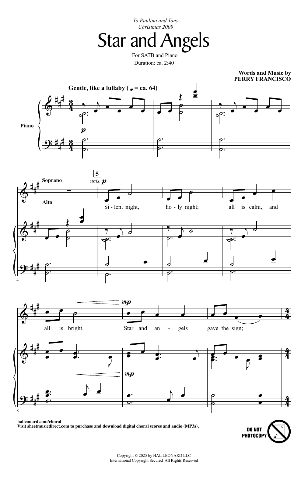 Download Perry Francisco Star And Angels Sheet Music and learn how to play SATB Choir PDF digital score in minutes