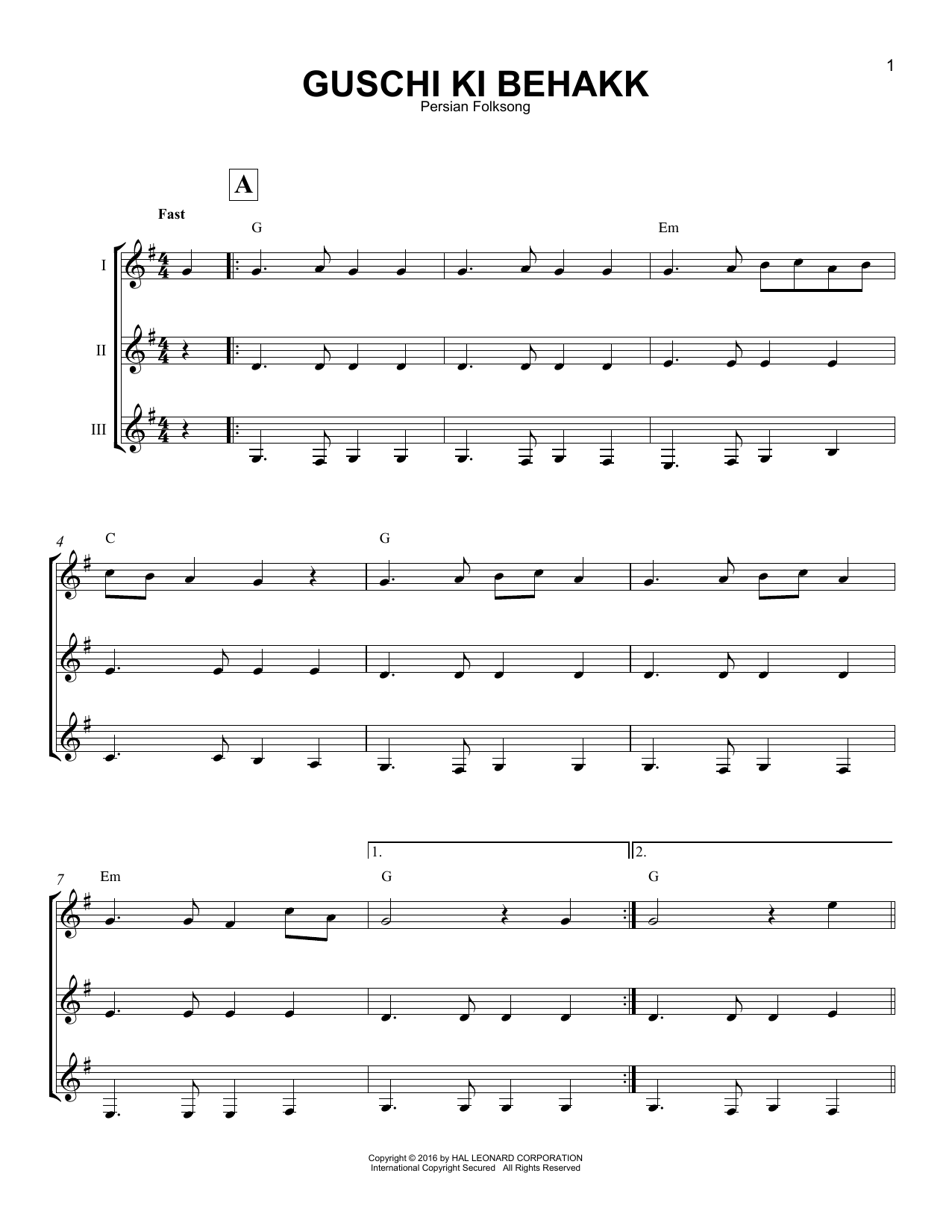 Download Persian Folksong Guschi Ki Behakk Sheet Music and learn how to play GTRENS PDF digital score in minutes
