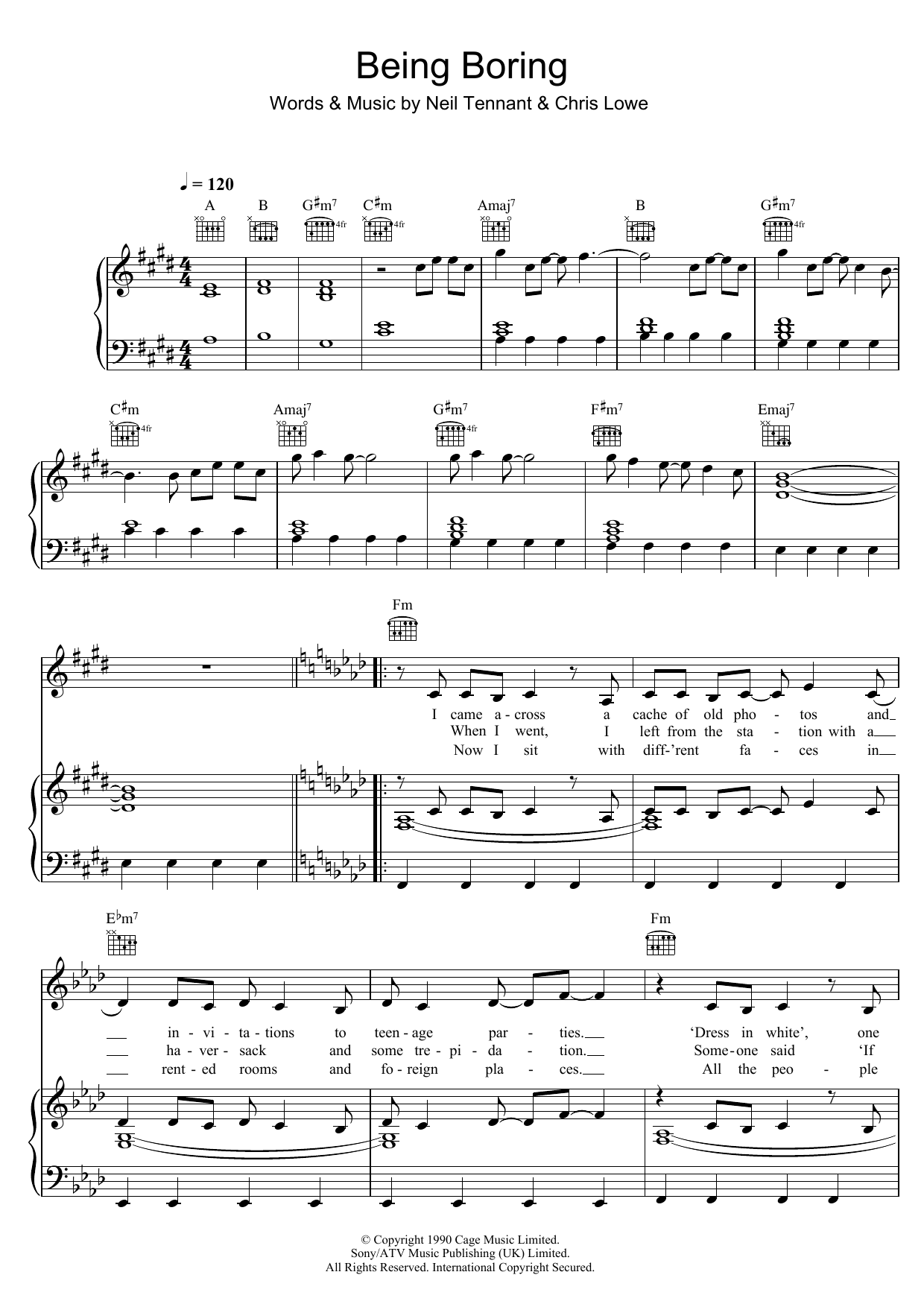 Download Pet Shop Boys Being Boring Sheet Music and learn how to play Piano, Vocal & Guitar (Right-Hand Melody) PDF digital score in minutes